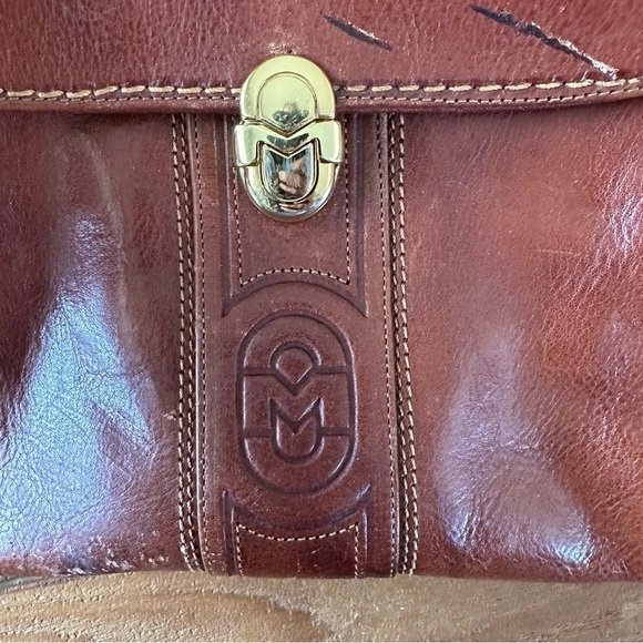 Vintage Marino Orlandi Purse Crossbody Bag Cognac Red Brown Leather Gold - Picture 8 of 15